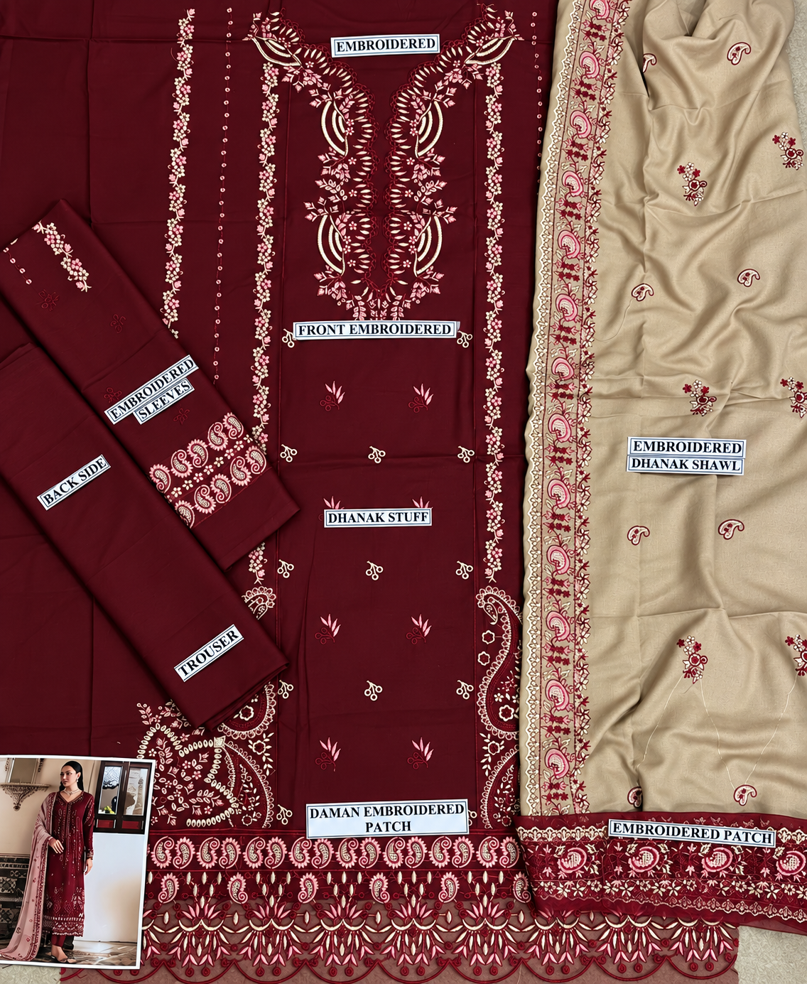 3 Piece Unstitched Embroidered Suit