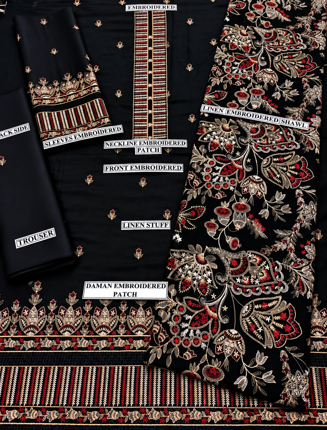 3 Piece Unstitched Embroidered Suit