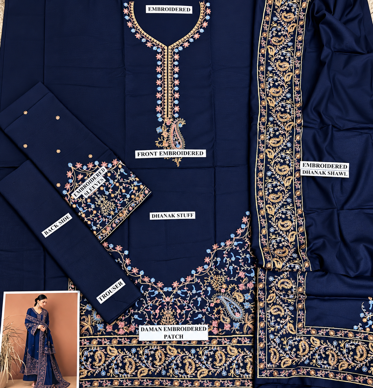 3 Piece Unstitched Embroidered Suit