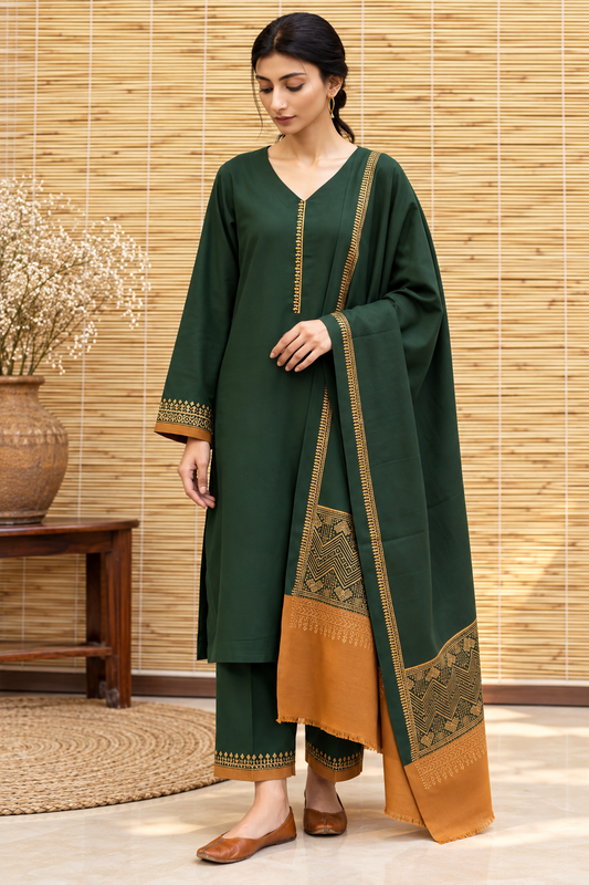 3 Piece Unstitched Embroidered Suit