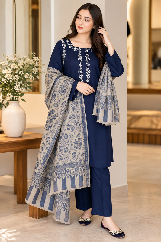 3 Piece Unstitched Embroidered Suit
