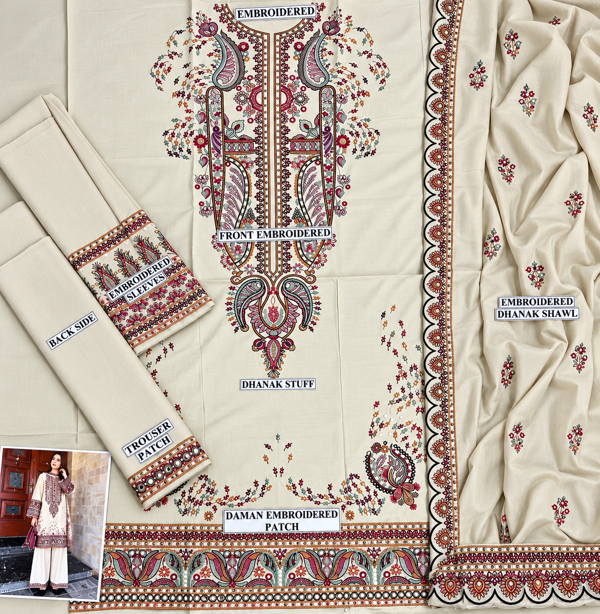 3 Piece Unstitched Embroidered Suit