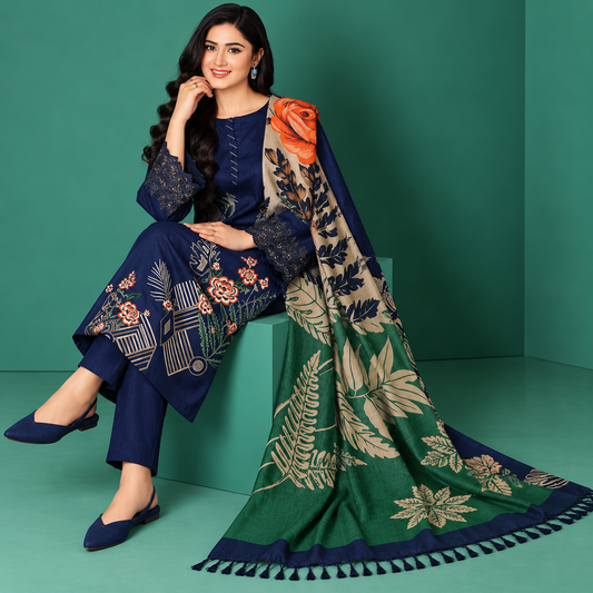 3 Piece Unstitched Embroidered Suit