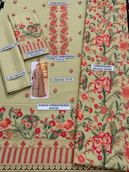 3 Piece Unstitched Embroidered Suit