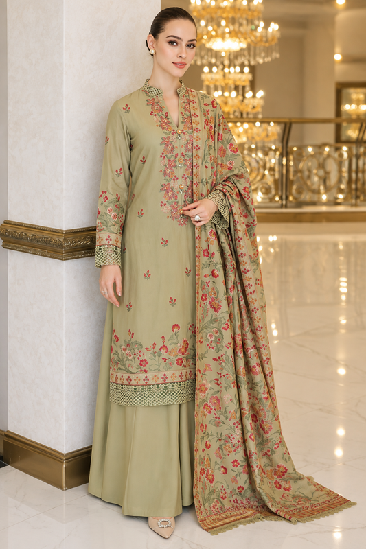 3 Piece Unstitched Embroidered Suit