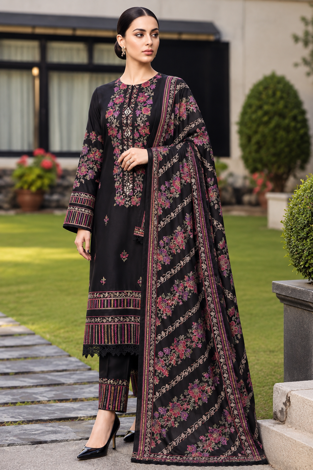 3 Piece Unstitched Embroidered Suit