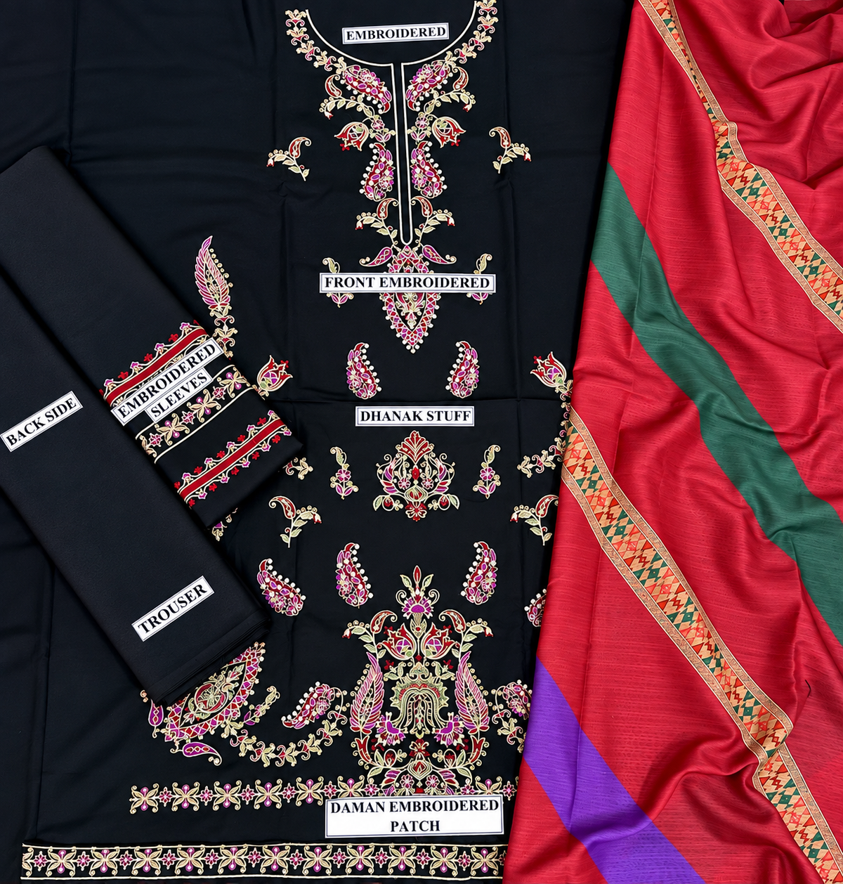 3 Piece Unstitched Embroidered Suit