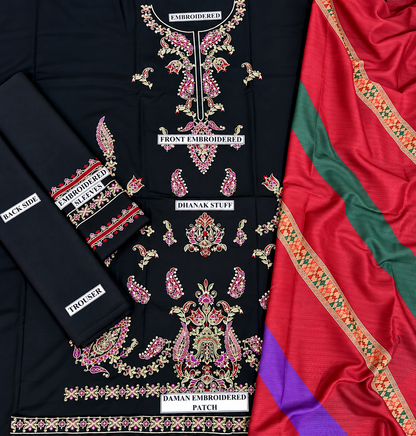 3 Piece Unstitched Embroidered Suit