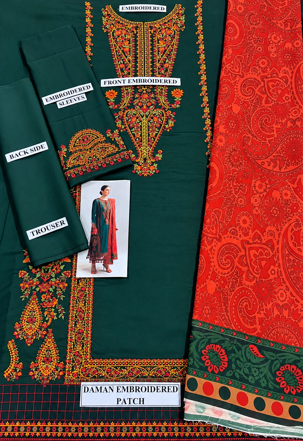 3 Piece Unstitched Embroidered Suit