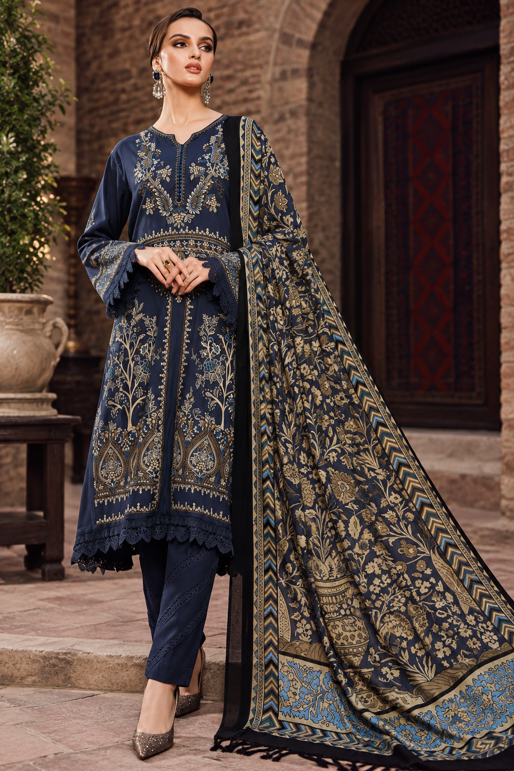 3 Piece Unstitched Embroidered Suit