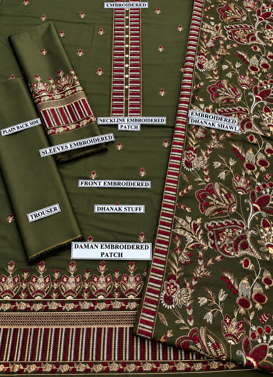 3 Piece Unstitched Embroidered Suit