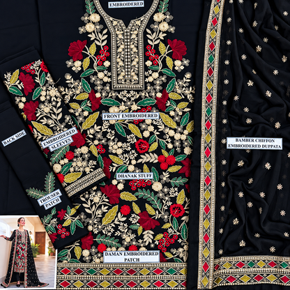 3 Piece Unstitched Embroidered Suit