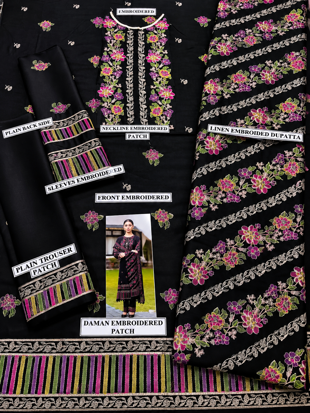 3 Piece Unstitched Embroidered Suit