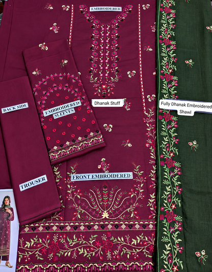 3 Piece Unstitched Embroidered Suit
