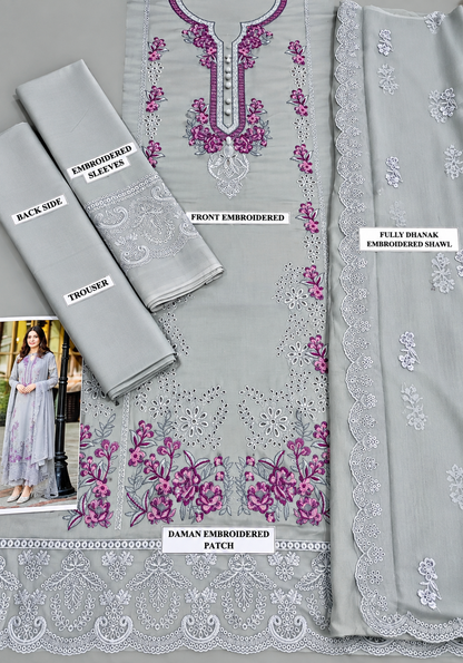 3 Piece Unstitched Embroidered Suit