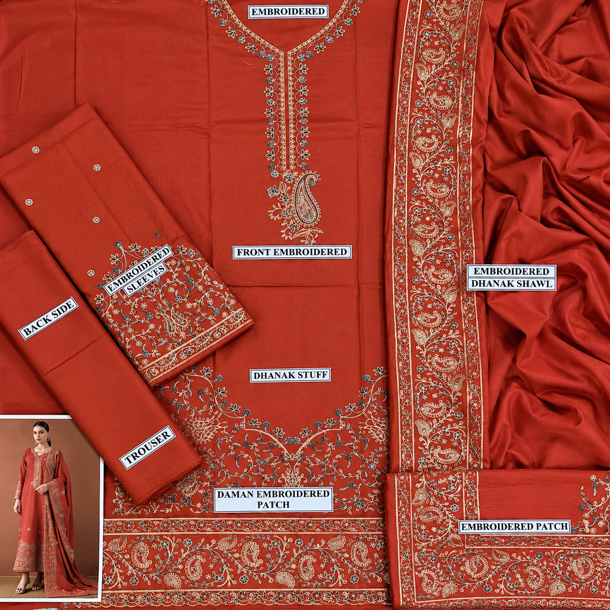 3 Piece Unstitched Embroidered Suit