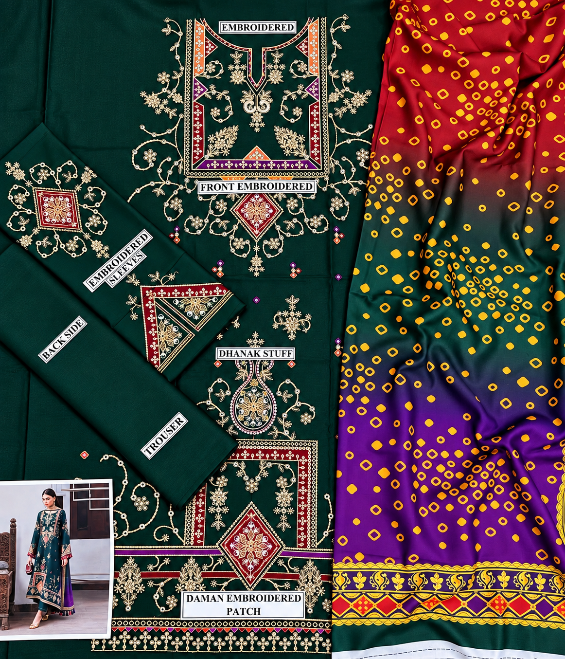 3 Piece Unstitched Embroidered Suit