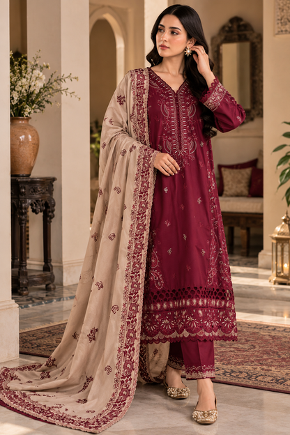 3 Piece Unstitched Embroidered Suit