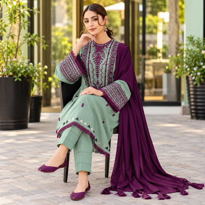 3 Piece Unstitched Embroidered Suit