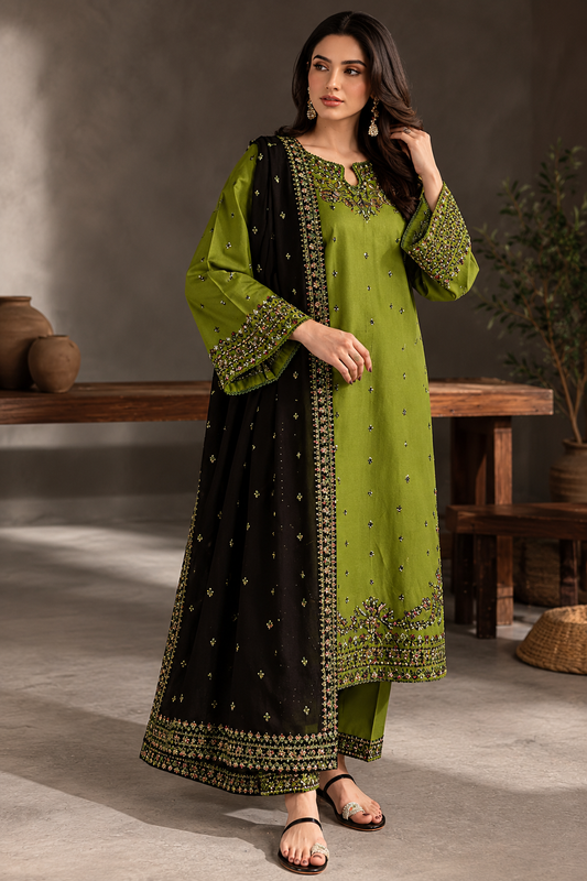 3 Piece Unstitched Embroidered Suit