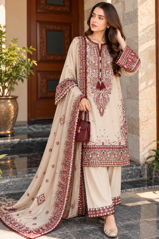 3 Piece Unstitched Embroidered Suit