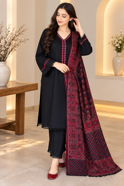 3 Piece Unstitched Embroidered Suit
