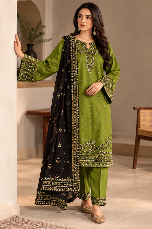 3 Piece Unstitched Embroidered Suit