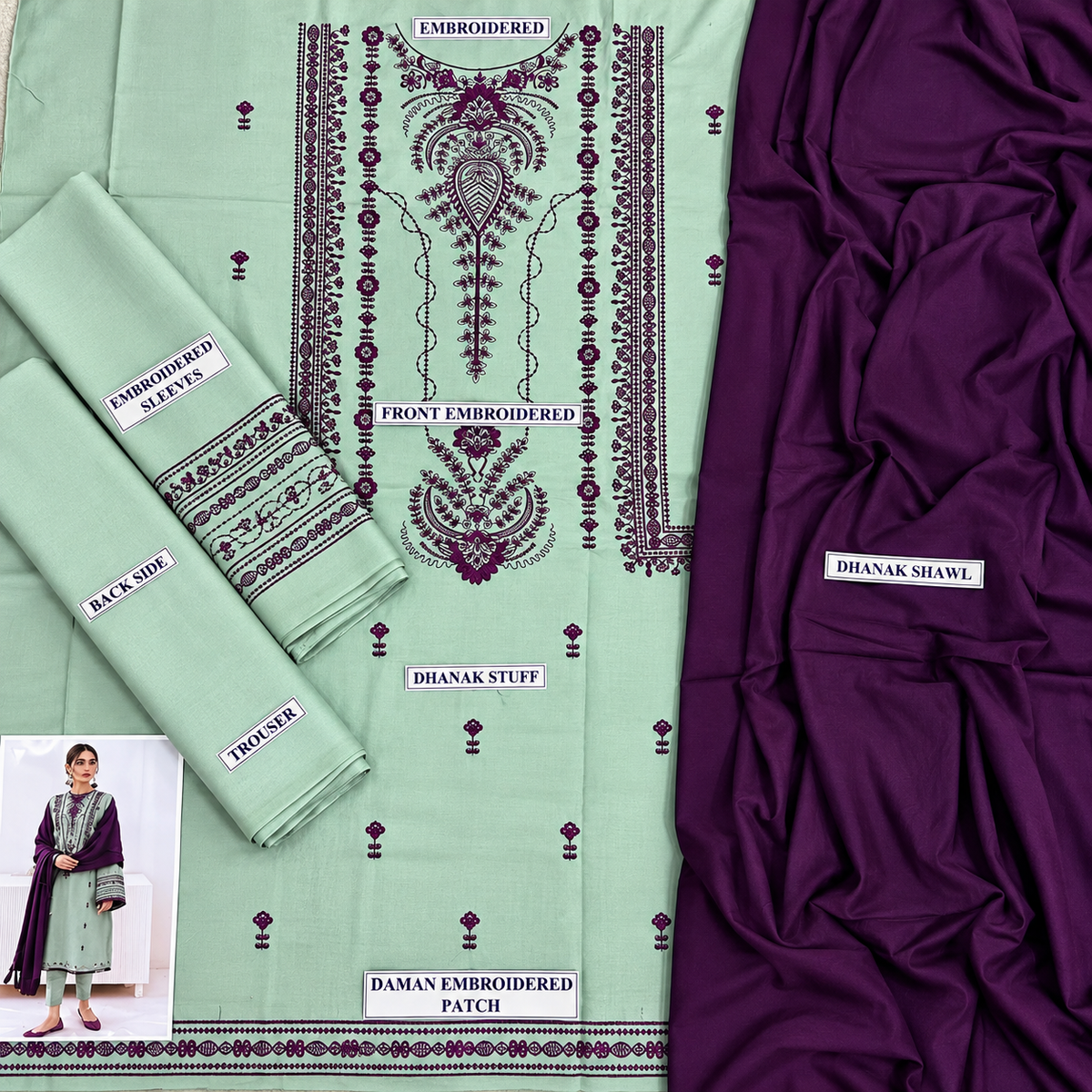 3 Piece Unstitched Embroidered Suit