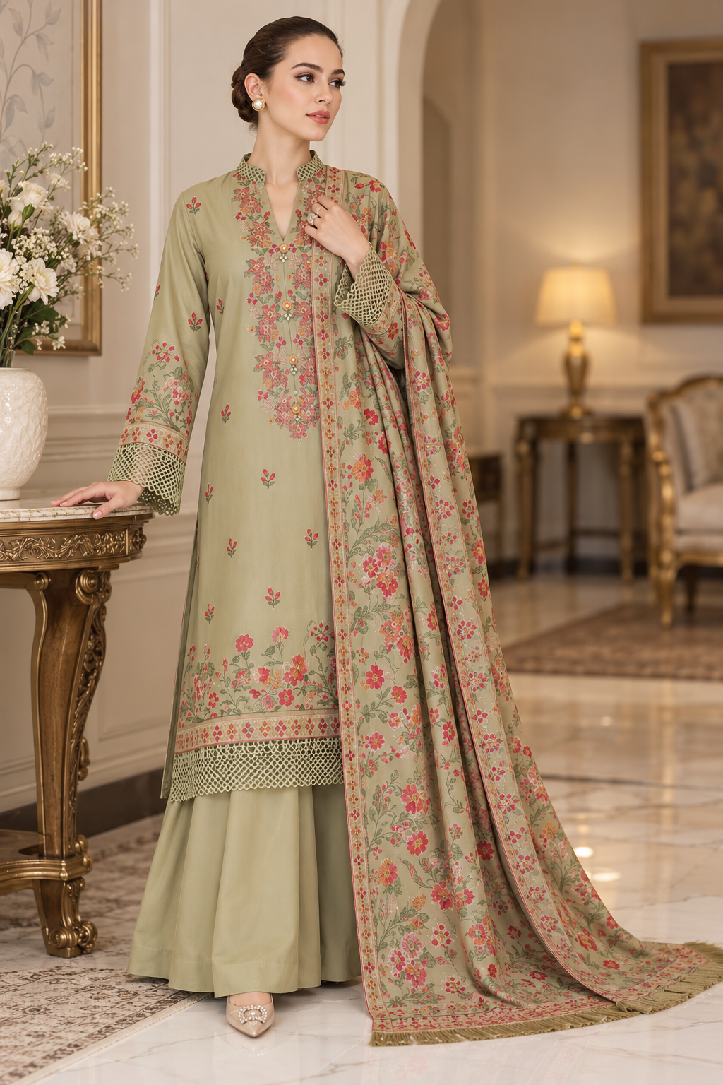 3 Piece Unstitched Embroidered Suit