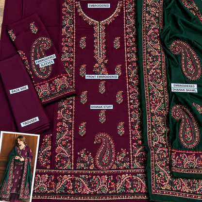 3 Piece Unstitched Embroidered Suit