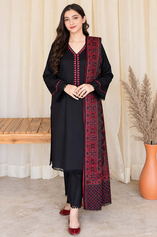 3 Piece Unstitched Embroidered Suit