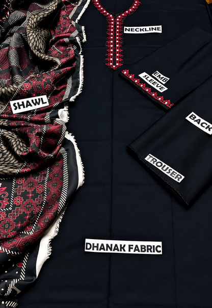 3 Piece Unstitched Embroidered Suit