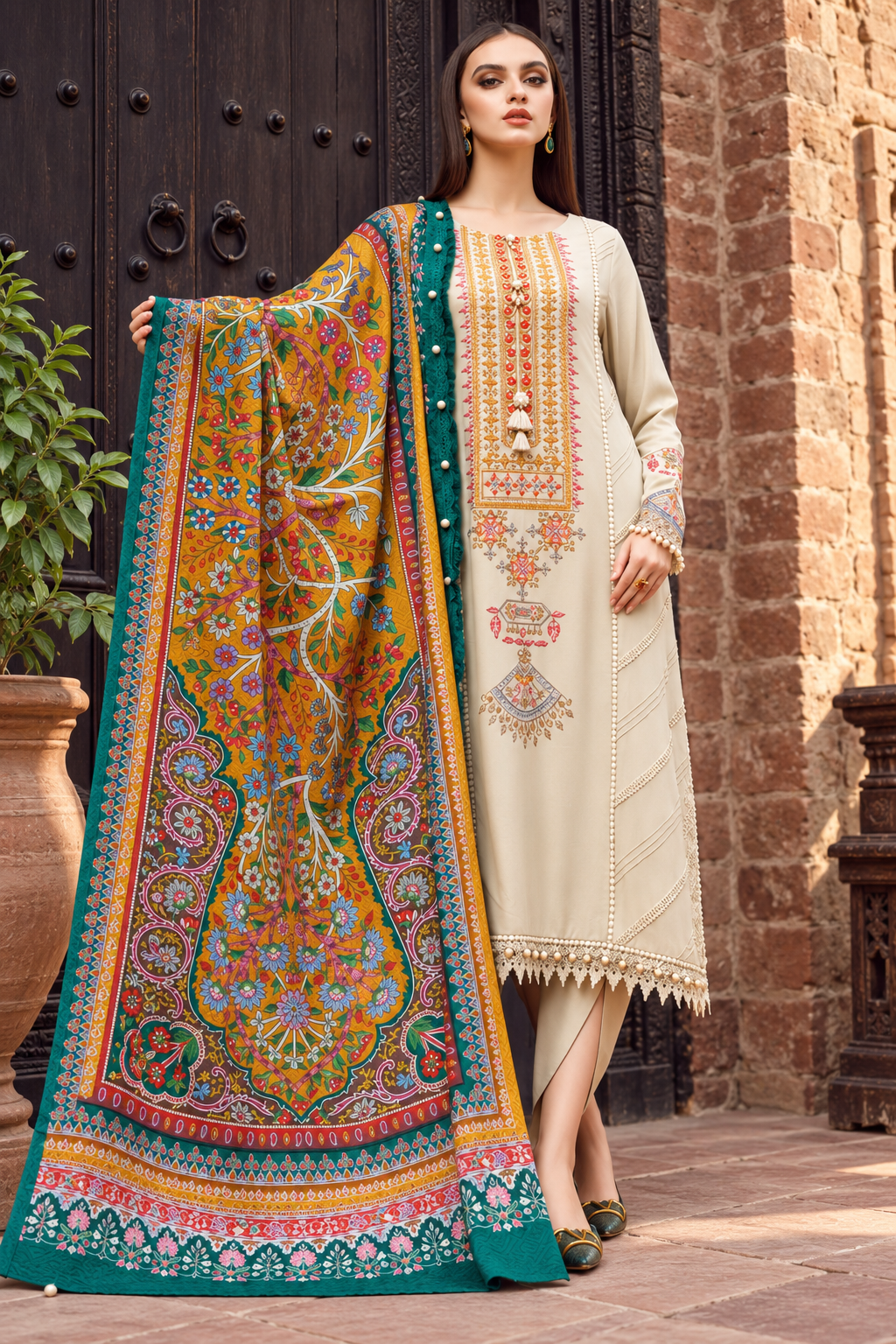 3 Piece Unstitched Embroidered Suit