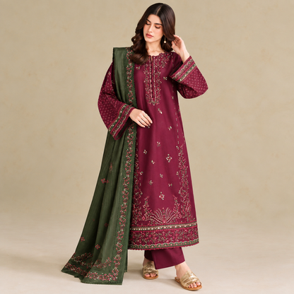3 Piece Unstitched Embroidered Suit