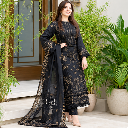 3 Piece Unstitched Embroidered Suit
