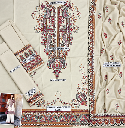 3 Piece Unstitched Embroidered Suit