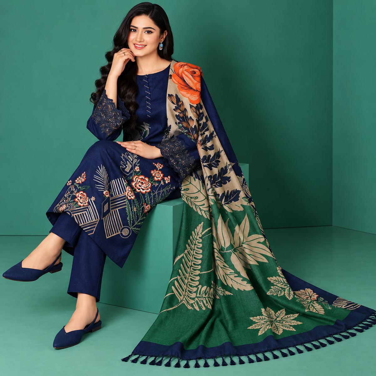 3 Piece Unstitched Embroidered Suit