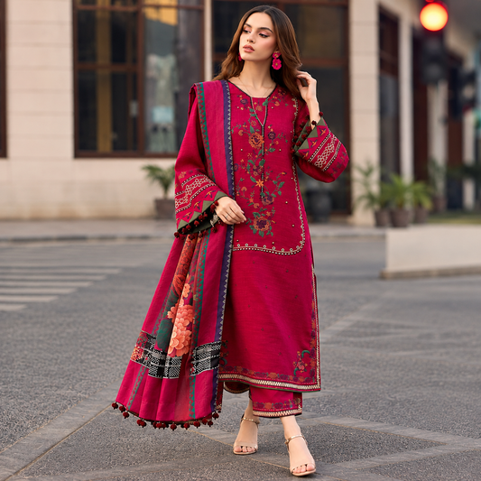 3 Piece Unstitched Embroidered Suit