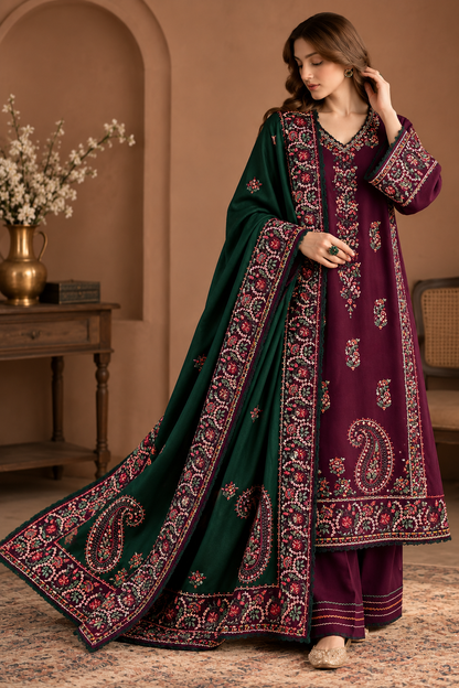 3 Piece Unstitched Embroidered Suit