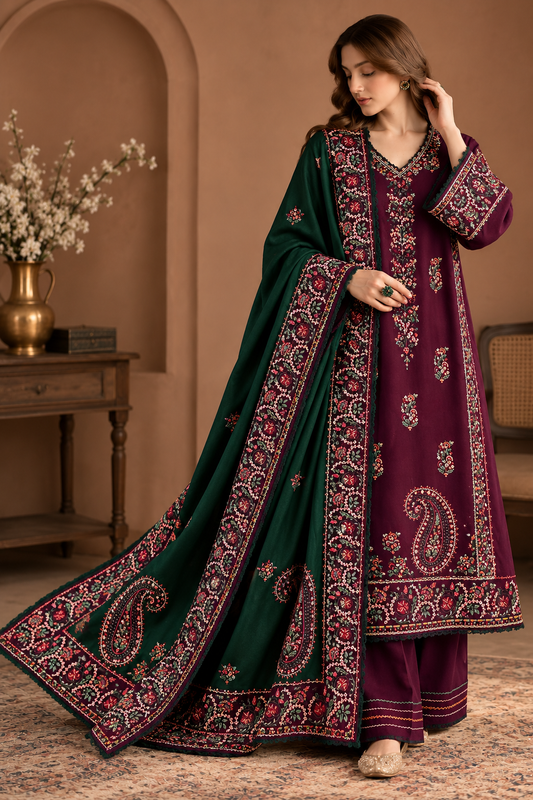 3 Piece Unstitched Embroidered Suit