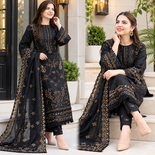 3 Piece Unstitched Embroidered Suit