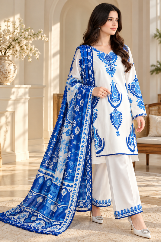 3 Piece Unstitched Embroidered Suit